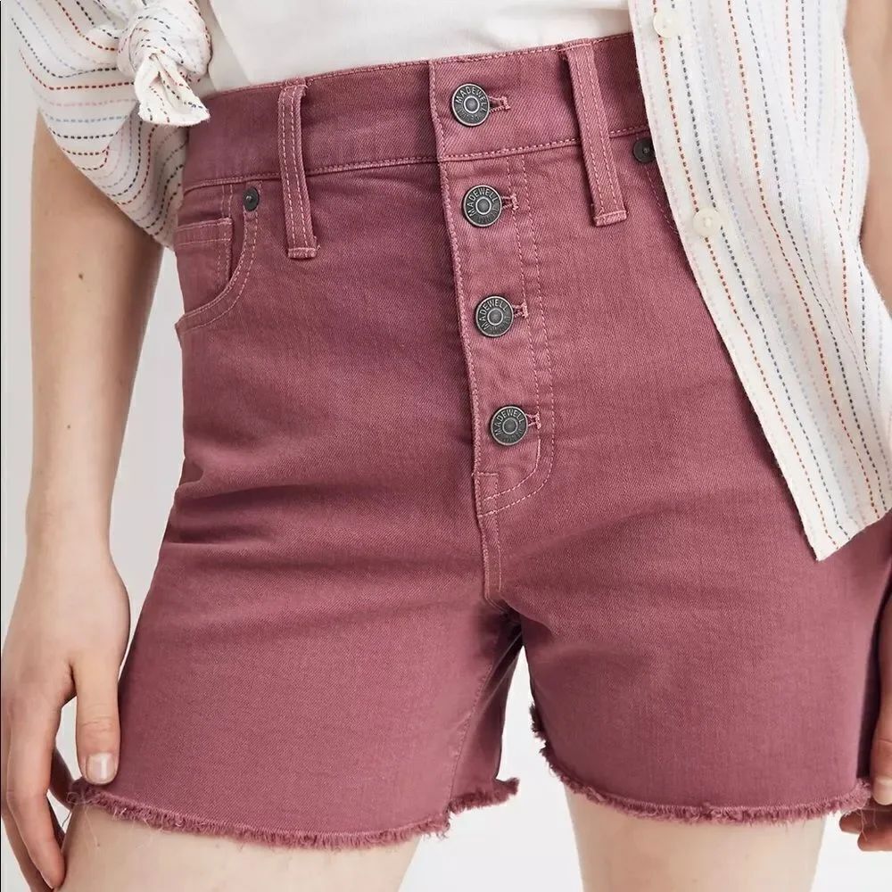 Madewell Garment-Dyed Button-Front High-Rise Denim Shorts